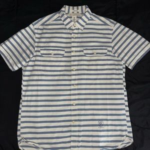 Blue white horizontal stripes short sleeve button up